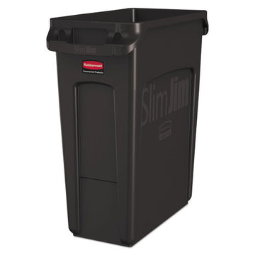 Rubbermaid® Commercial Slim Jim With Venting Channels, Rectangular, 16 Gal, Plastic, Black freeshipping - TVN Wholesale